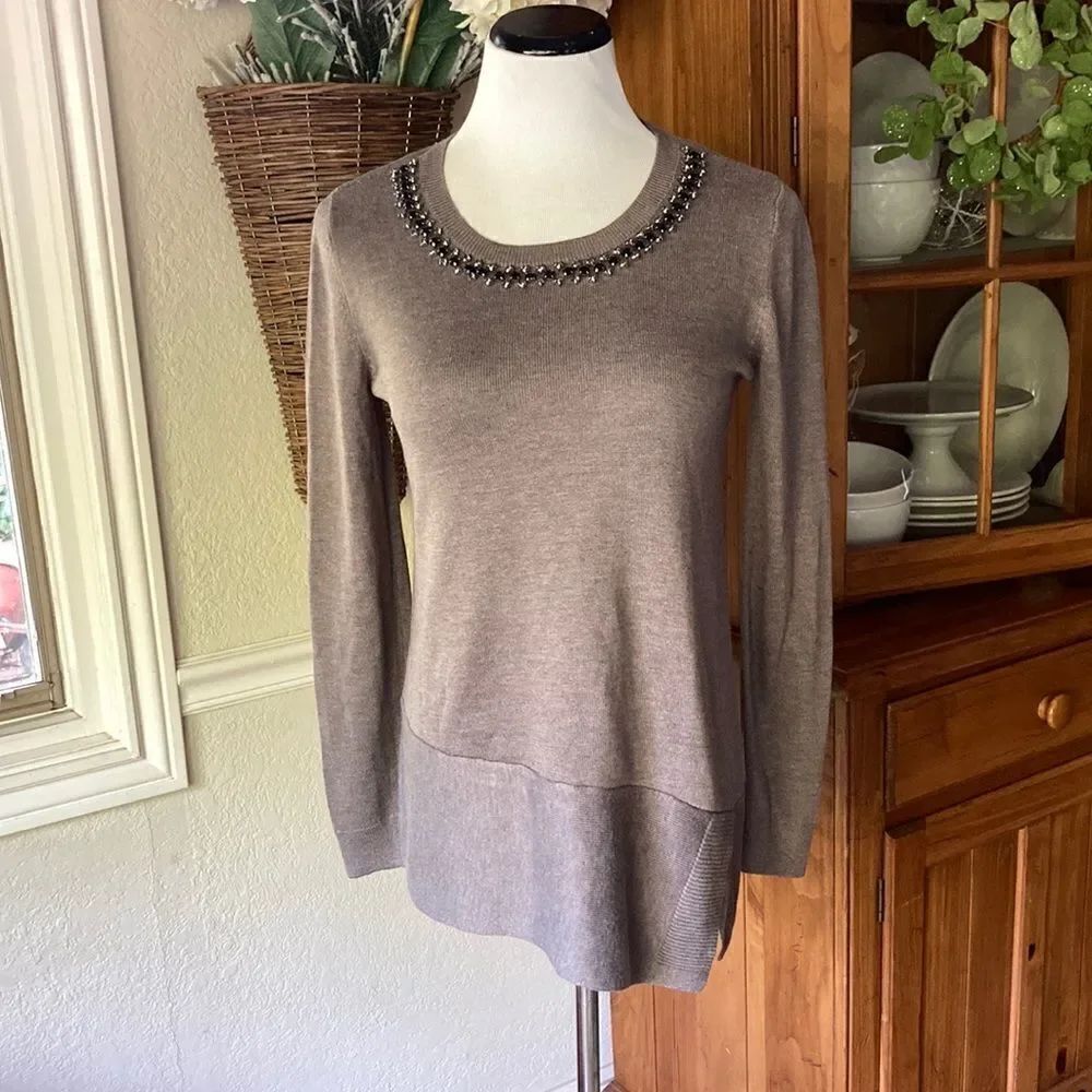Simply Vera Vera Wang Long Line Holiday Long Sleeve Embellished Sweater Size S
